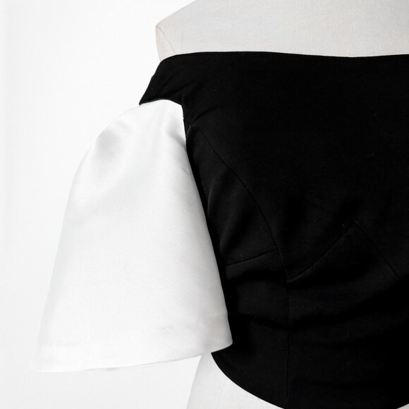 Coast Black White Colorblock Bell Sleeve Bustier Corset Cropped Top Size XS - Picture 7 of 7